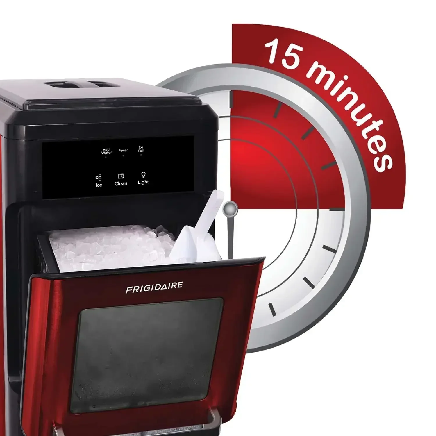 FRIGIDAIRE-Countertop Crunchy Chewable Nugget Ice Maker, Red Stainless, 44lbs per Day, EFIC237-SSRED EFIC237