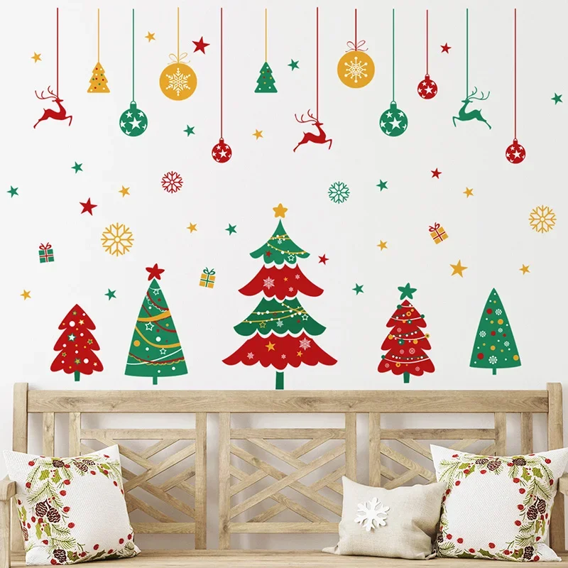 Christmas Tree Snowflake Hand-painted Wall Stickers Removable Vinyl Home Eecor Living Room Bedroom