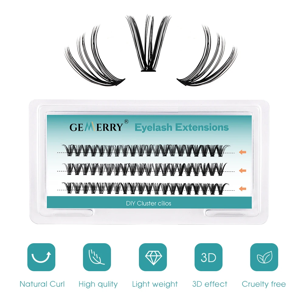 Gemerry Individual Cluster Lashes 30D DIY Eyelash Extensions 60pcs Lash Clusters Premade Volume Lashes Professional Makeup Tools