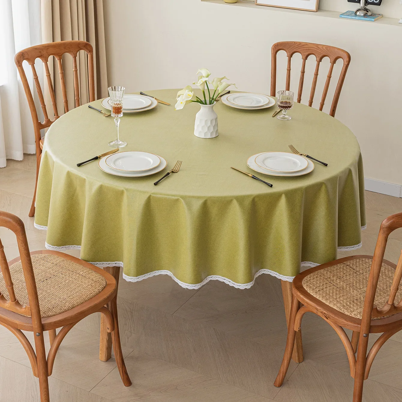 

TZ8347 Cotton and linen tablecloths, hotel restaurant circular coffee table tablecloth