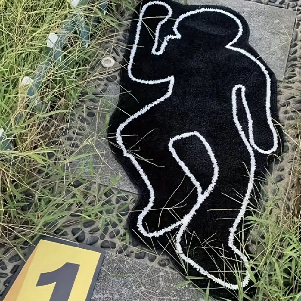 VIKAMA Plush Humanoid Area Rug Black Creative Shadow Motif Carpet for Living Room Bedroom Washable Floor Mat Home Decor Doormat