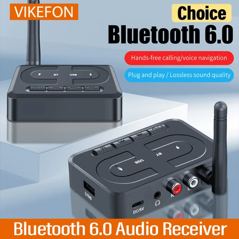 Bluetooth 6.0 Audio Receiver USB U-Disk Music Wireless Adapter With HD Mic Antenna 3.5mm AUX HIFI Stereo For Car Speaker Amp