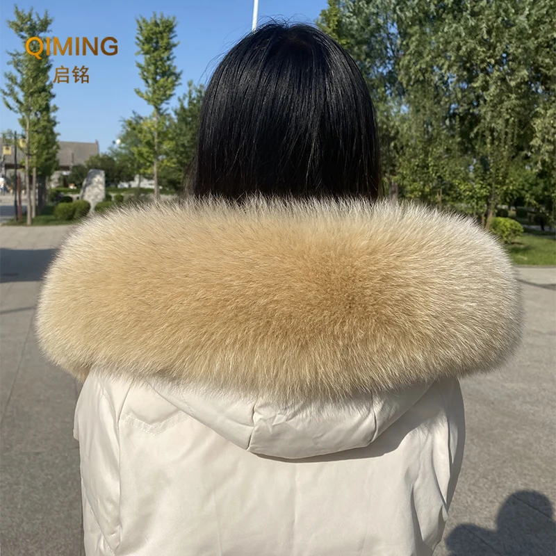 100% Real Fox Fur Collar Winter Hood Trims Fur Decor Shawl Coat Parkaks Neck Warmer Women Warm Furry Fur Scarf Luxury Scarves