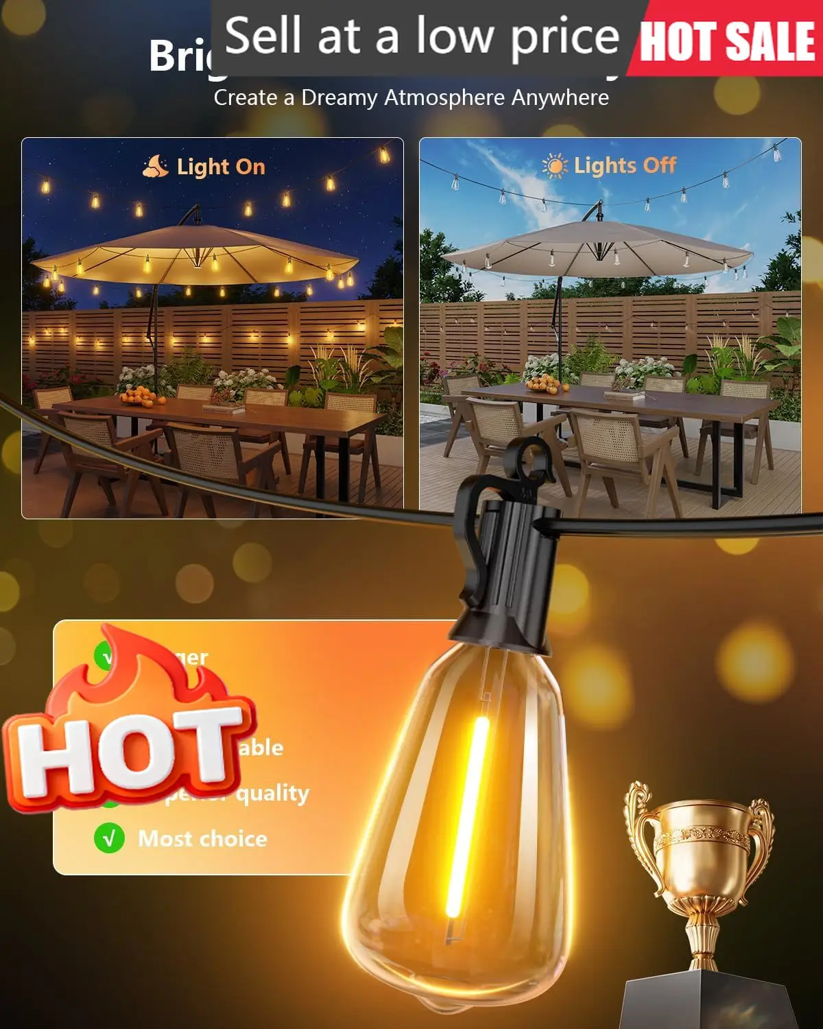 

Outdoor Solar String Lights Dimmable Timable Patio Decor