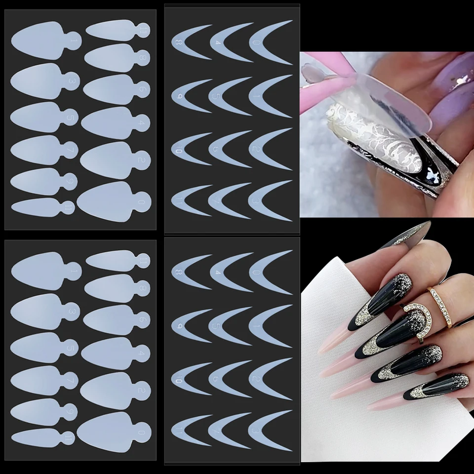 48 piezas de almohadillas de silicona francesas para moldes dobles de uñas, tips falsos, construcción rápida de uñas francesas, herramientas de manicura 4