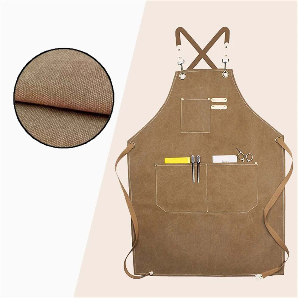 Thickened Cotton Canvas Apron Waterproof Oil Household Coffee Shop Kitchen Restaurant Painting Women Men With Pocket Work Apron