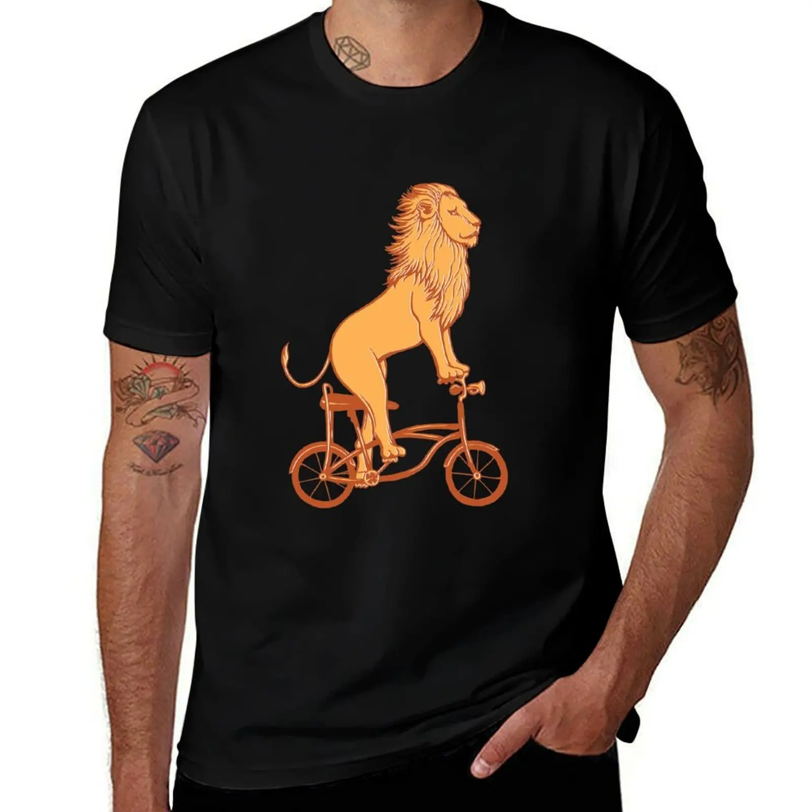 

Lion on bike T-Shirt t shirt for man 100 percent cotton anime t shirts for man funny t shirts man T-shirt