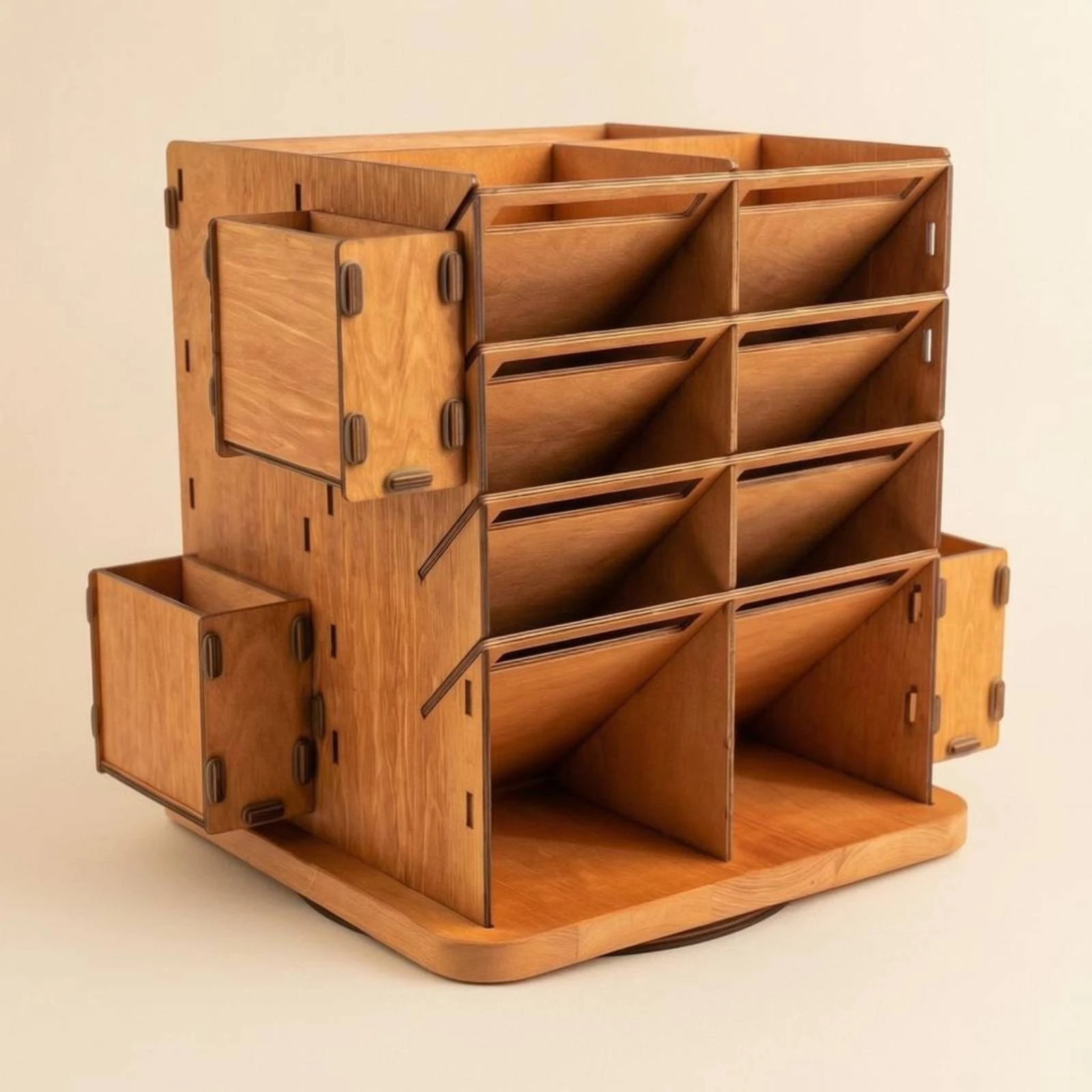 

Wooden Art Organizer Slotted Rotating Art Supply Organizer Multi-Compartment Supply Rack Adjustable