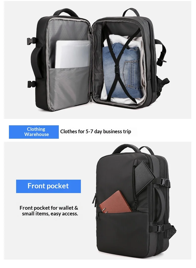 Anti Theft Nylon Business Backpack Laptop Hidden Pocket USB Charging Water Resistant Expandable Travel Work Bag