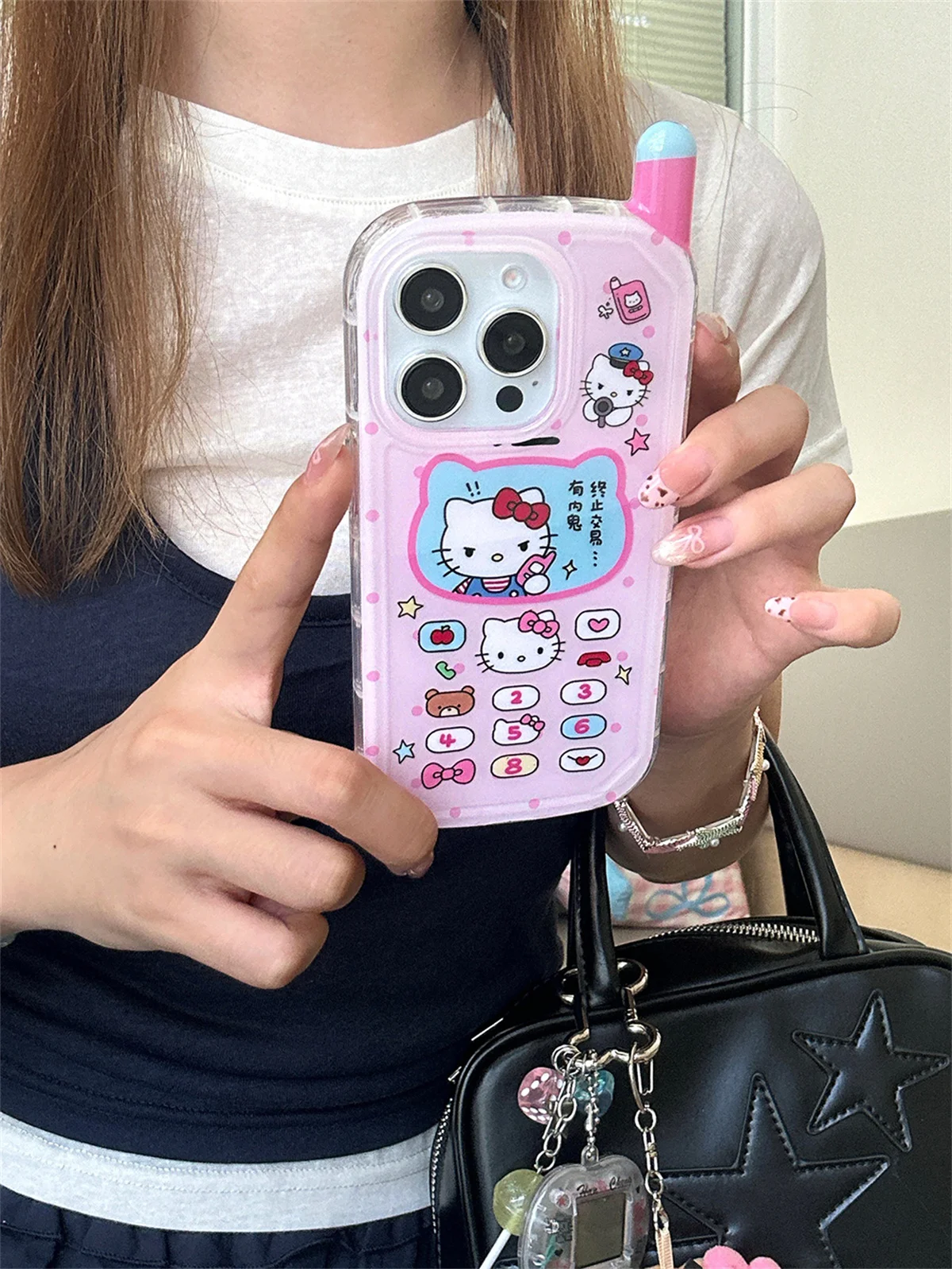 Moda rosa caso de telefone móvel para iphone 16 pro 15 14 pro max capa traseira com pingente silicone bonito dos desenhos animados casos funda
