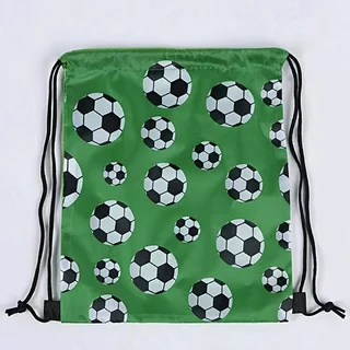 2 Pack Football Drawstring Backpack Green White Soccer Pattern Adjustable String Zipper Pocket Outdoor Travel Gym Bag