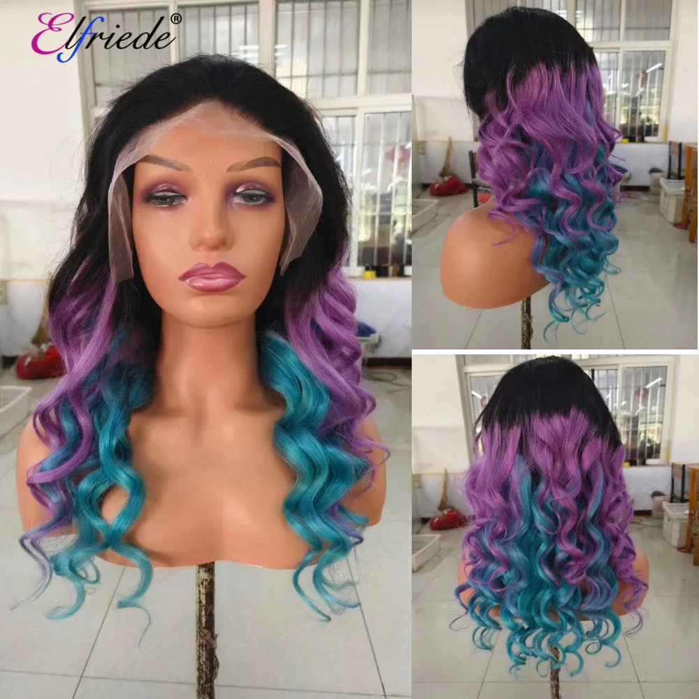 

Elfriede 1B/Purple/Blue Lace Front Wigs for Women Loose Wave 4x4 13X4 13X6 HD Lace Frontal Wig Colored Brazilian Human Hair Wigs