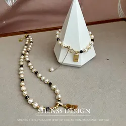 Classic Temperament Natural 5-6mm Freshwater Pearl Necklace Bracelet For Women Copper Plated 14k Gold Accessories
