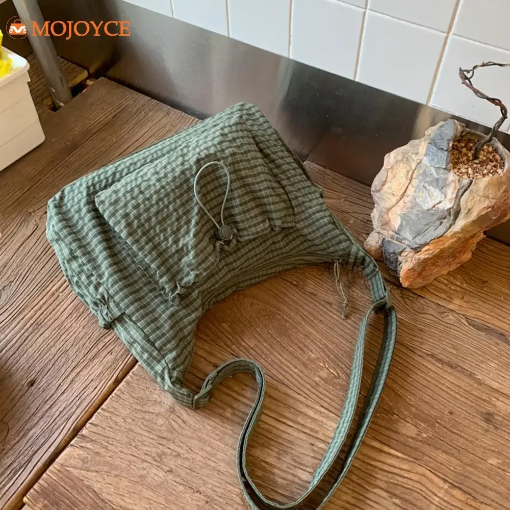 

Women Nylon Pleated Shoulder Bag Drawstring Cloud Crossbody Bags Trendy Large Capacity Commute Bag Trend Plaid Tote Handbag