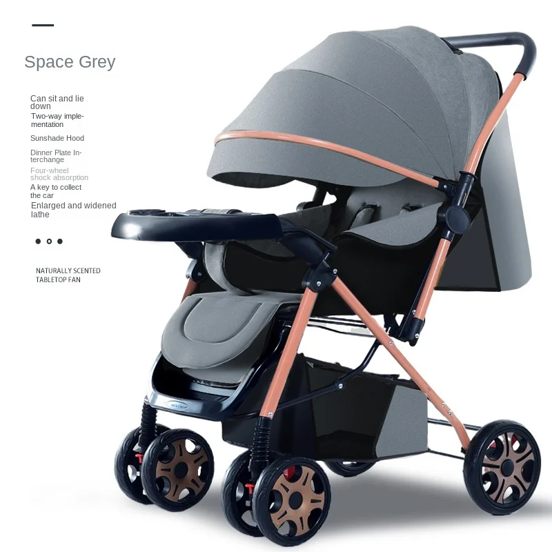 Foldable Multifunctional Two-way High Landscape Baby Stroller Four Wheels Shock Absorption Non-slip Lightweight Easy To Carry