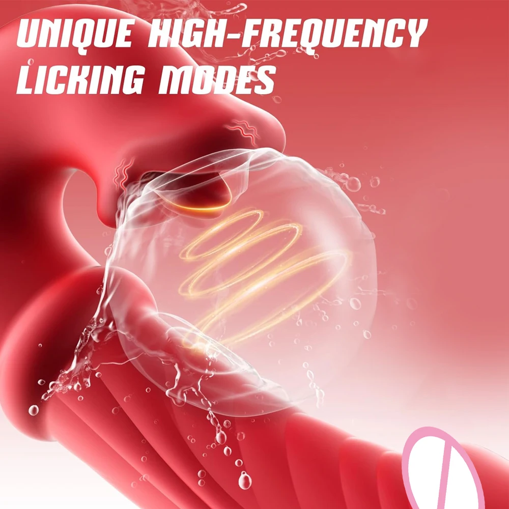 Thrusting Dildos Vibrator G-Spot Sliding Ring 7 Frequency & 10 Tongue Licking 10 Vibrating Modes Adult Sex Toy for Women Couple view 3