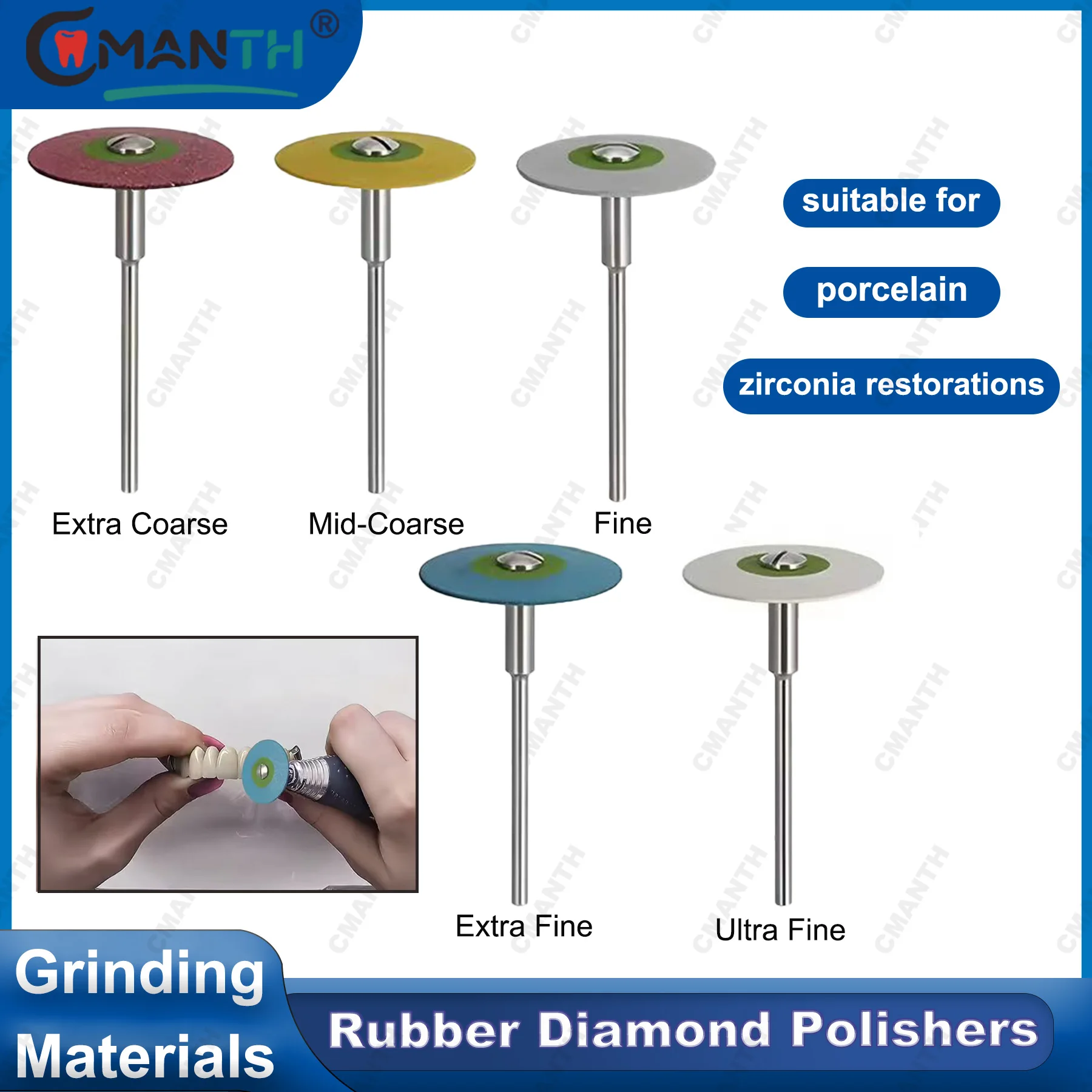 

5Pcs Dental Polish Brush Brushes Rubber Diamond Polisher Wheels HP 26mm For Porcelain Zirconia Restorations Dentist Instrument