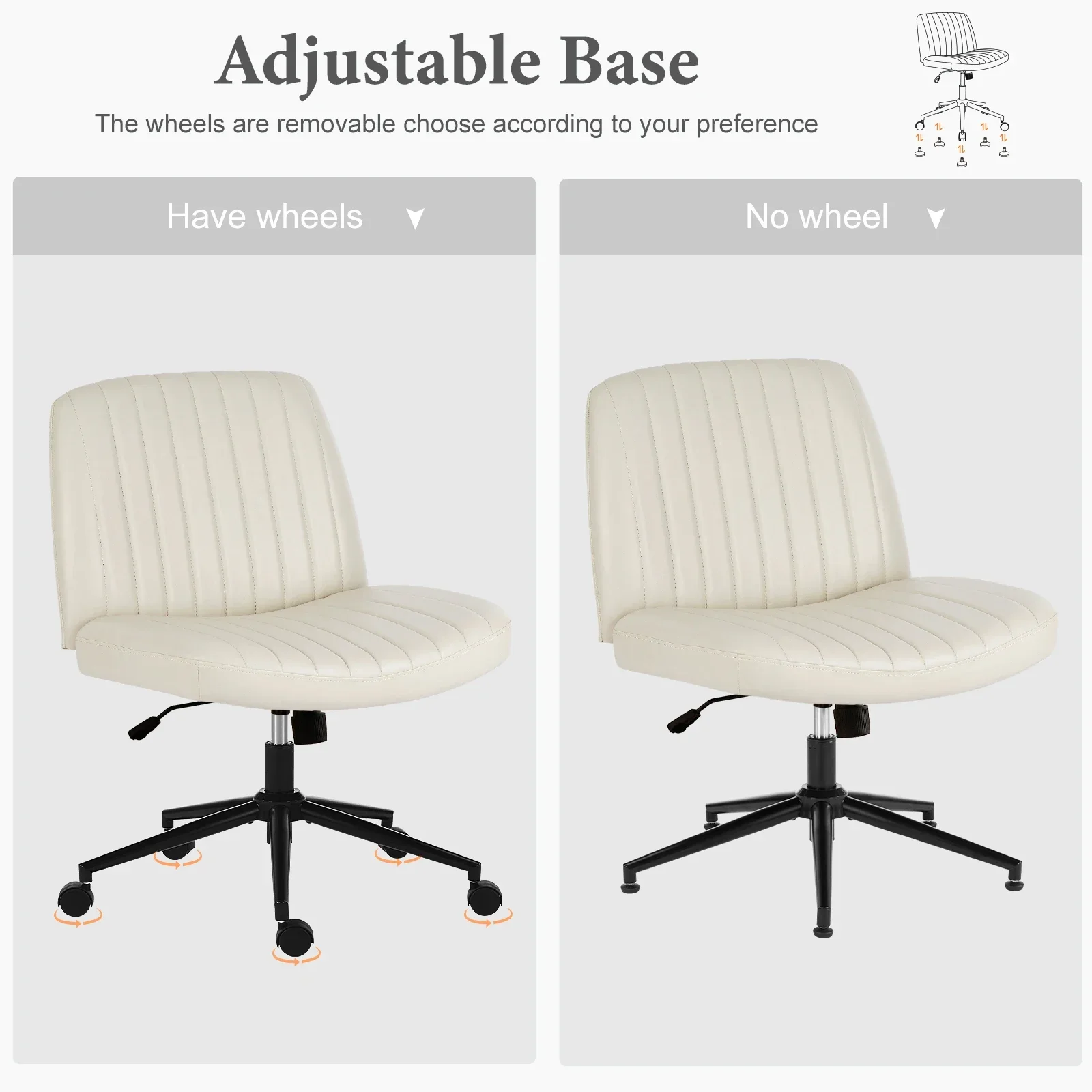 #For Armless Cross Office Chairs with Wheels PU Leather Swivel Living Room Desk Chair Height