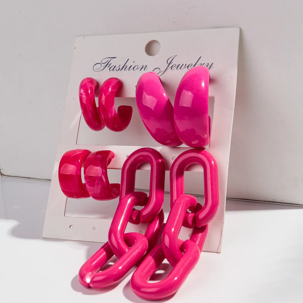 

Korean 4Pair/Set Geometric Acrylic Earring Hoops for Women Fashion Colorful Resin Link Chain Ear Drop Jewelry Set Birthday Gifts