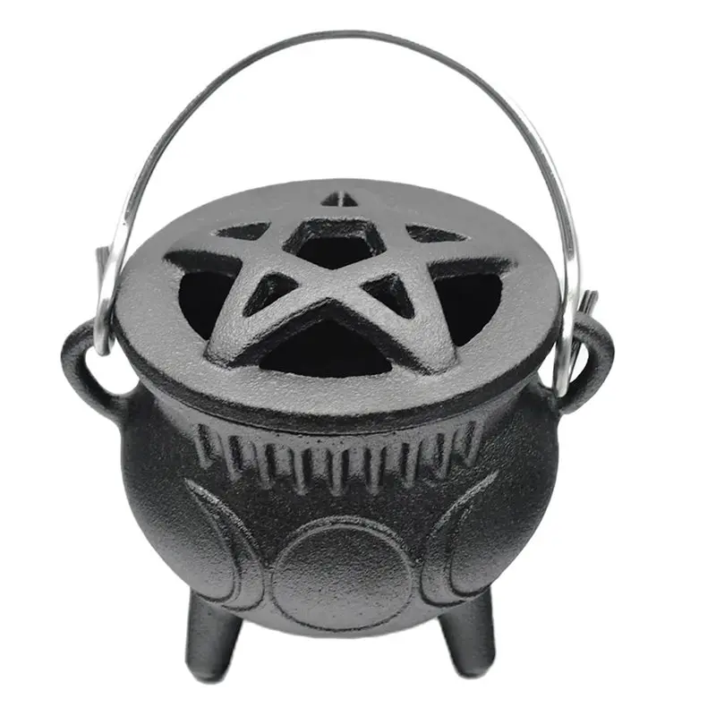 

Чугунный котелок ABLK с крышкой и ручкой, дизайн «Три луны», для приготовления пищи, идеально подходит для сжигания благовоний, котелок для ритуалов.