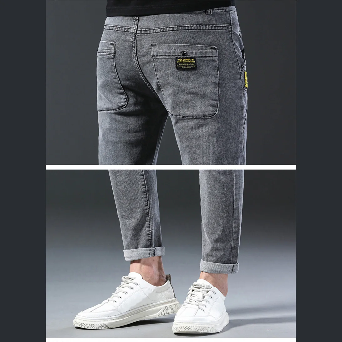 جينز رجالي قطني مطاطي قطني للرجال جينز ، بنطلون مطاطي رمادي ضيق للرجال ، بنطلون نحيف للأقدام الصغيرة ، اتجاه ، علامة تجارية غير رسمية #6