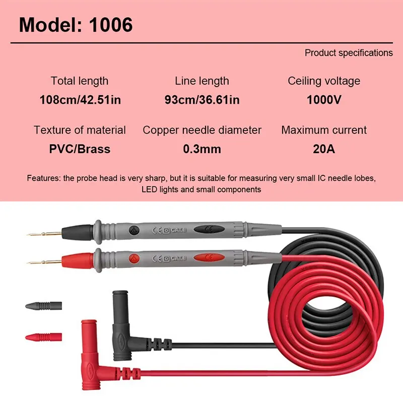 Multifunctional Measuring Meter Probe Wire 10A 20A Extended Universal Multimeter Ultra Sharp Stainless Steel Probe Combination