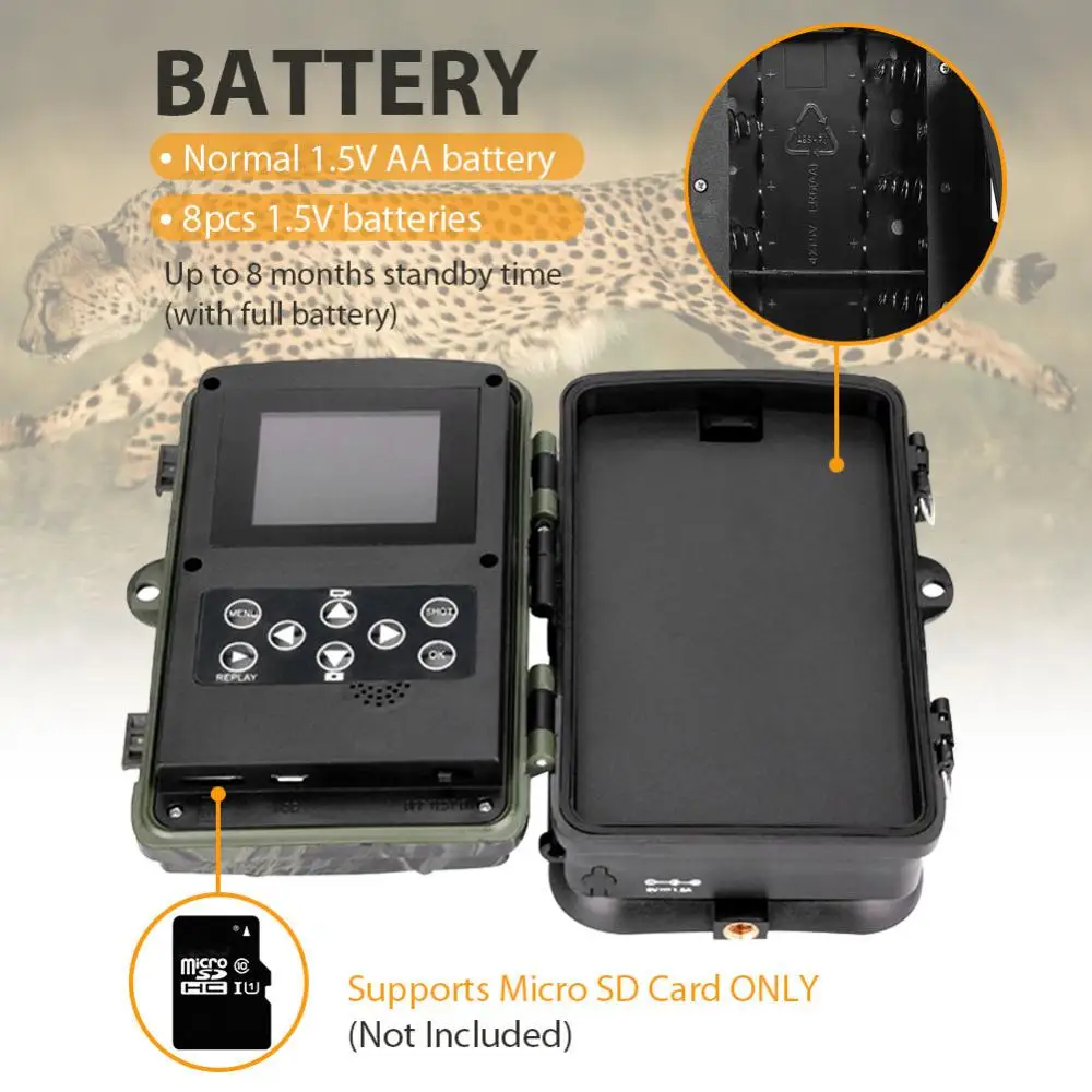 Trail Hunting Camera With 5000Mah Lithium Battery 16MP HC801A 1080P IP65 Waterproof Photo Traps 0.3s Trigger Time Wild Surveilla