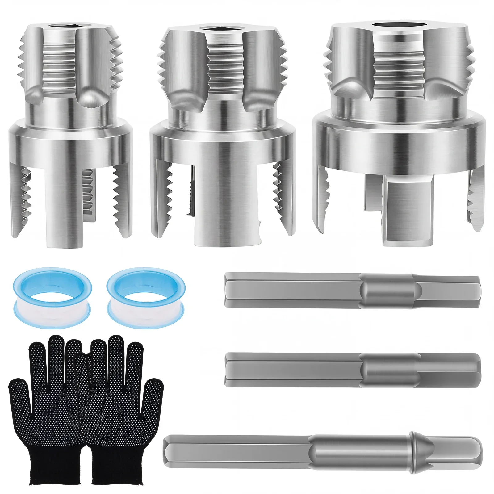 

4 In 1 Water Pipe Threader Tool Multifunctional Pipe Thread Wrench Manual and Electric Drill Compatible for 1/2" 3/4" 1" PPR PVC