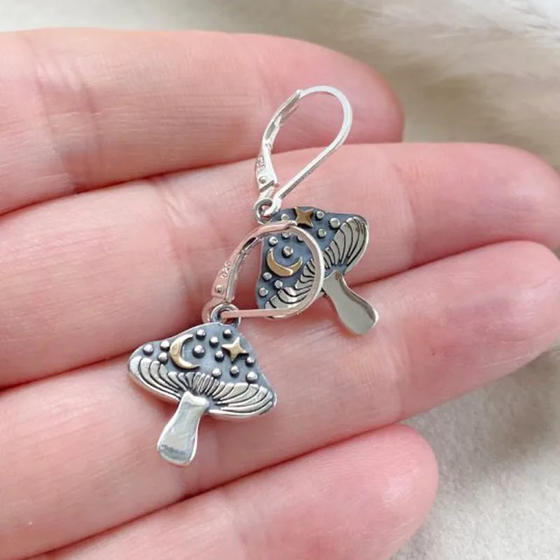 Creative New Small Mushroom Charm Mom Earrings Simple Moon Confidence Star European American Women's Earrings