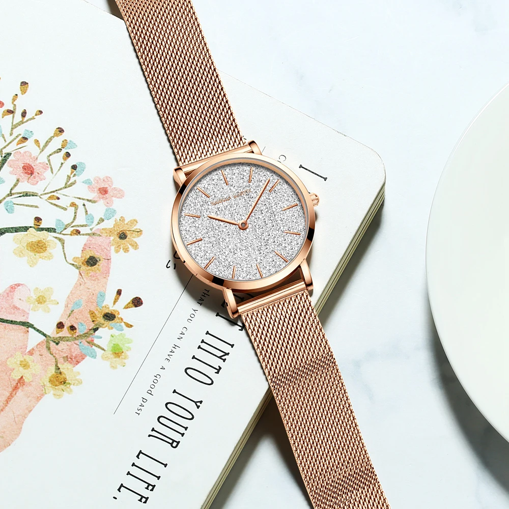 Hannah Martin Luxury Women's Watch With Japanese Original Quartz Movement Stainless Steel Mesh Strap 36mm Rose Gold Wrist Watch