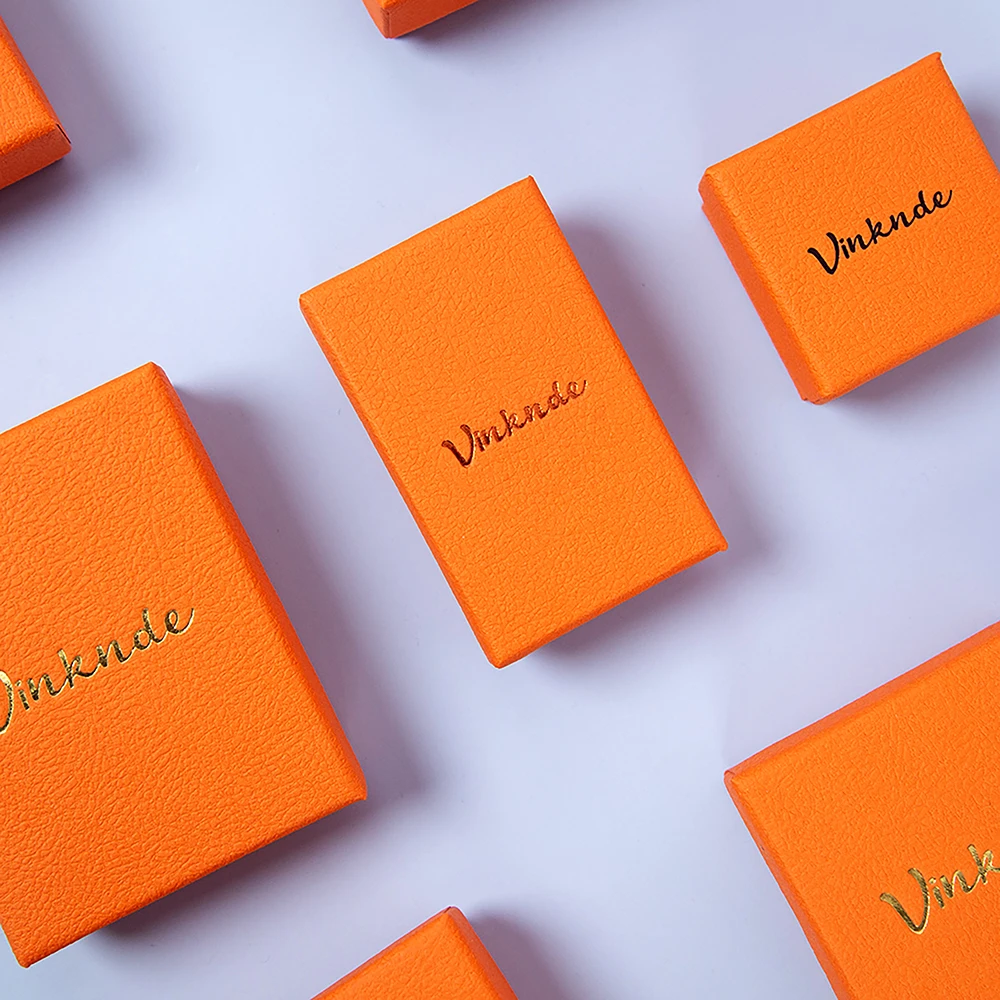 صندوق مجوهرات فاخر مخصص للسفر منظم هدايا تخزين الورق المزخرف باللون البرتقالي مع شعار أقراط مطبوعة وخواتم للمجوهرات #4