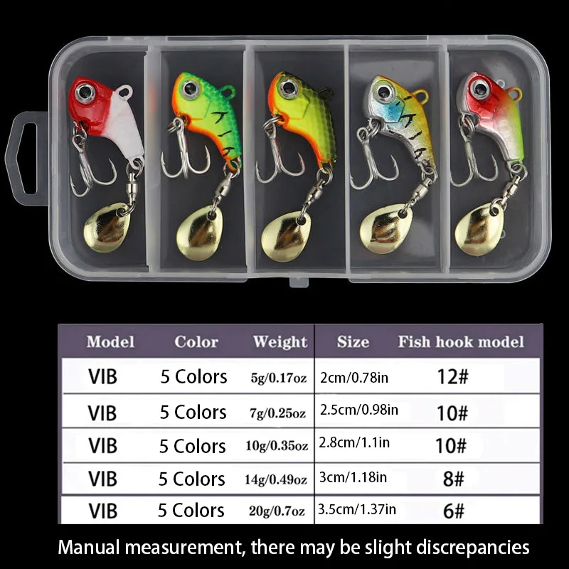 Neues 5er-Pack Glitzer-Vibrations-Spinnköder, kleine Wirbelwind-VIB-Box, Metall-Meeresangelköder, Süßwasser-Kunstköder – Detail 2