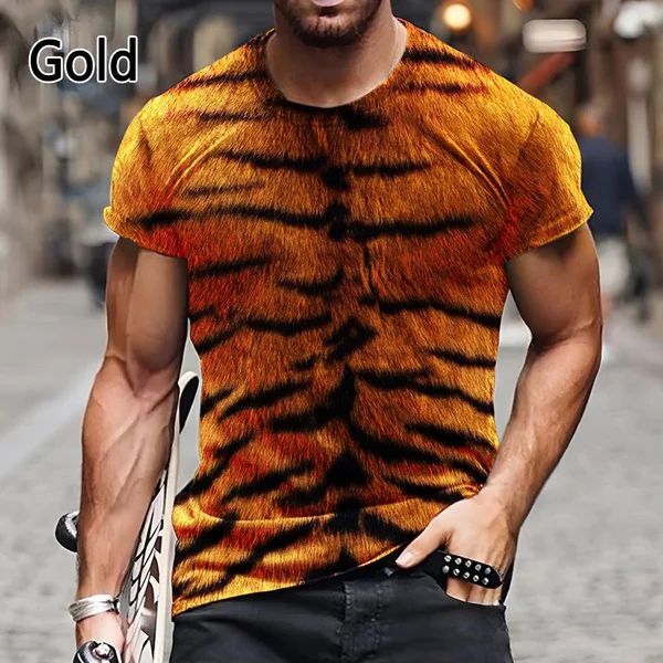 

3D Leopard Print T Shirt Men's Fashion T-shirt Summer Casual Short Sleeve Tiger Animal Fur Harajuku Shirt Top