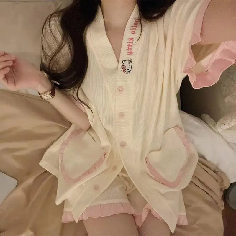 

Korean Version Sweet Women's Pajamas for Spring and Autumn Comfortable Two-Piece Set for Teenagers Student Casual Home Clothe