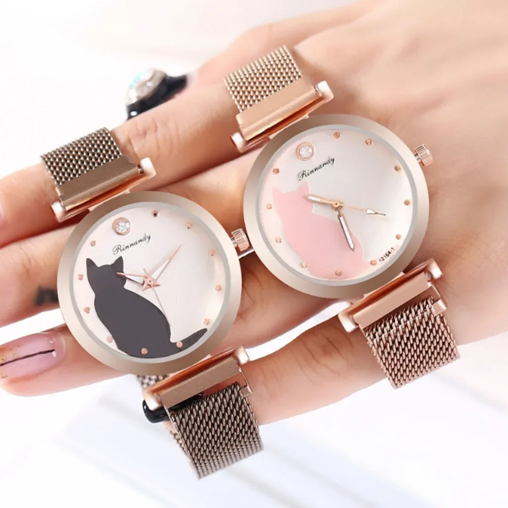 

Fashion Cat Watches Women Quartz Wristwatches Rose Gold Mesh Band Magnet Watches Casual Ladies Watches Montre Femme Reloj Mujer