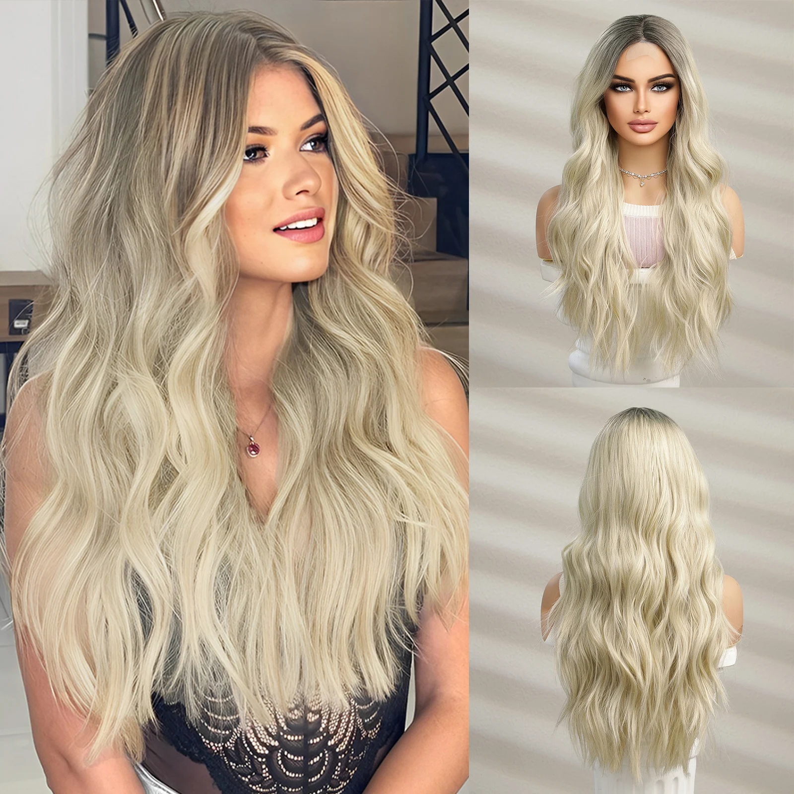 

Charmsource Long Blonde Wig Part Lace Wigs Natural Hair Wig Female Good Quality Synthetic Wigs