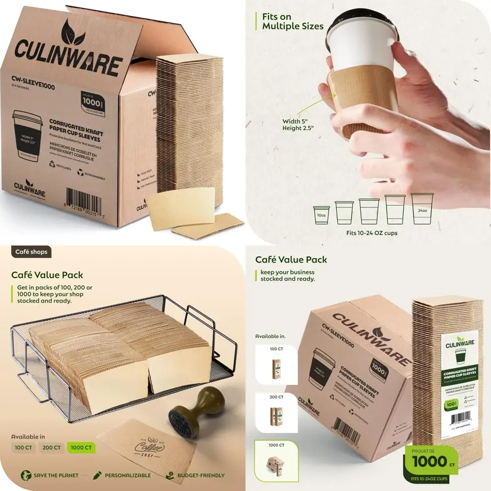 

Kraft Paper Hot Cup Sleeve Jacket Holder | Corrugated Cardboard Protective Hot And Cold Insulator | Espresso Coffee Milk Tea Bev