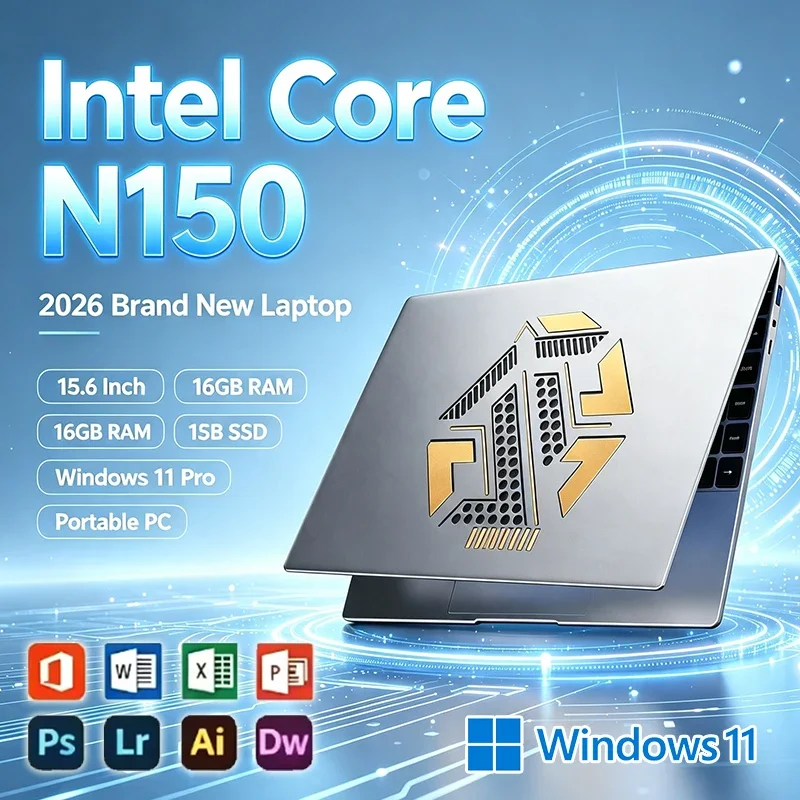2026 15.6' Laptop Intel Core N150 32GB 2TB Gaming PC Ultra Slim Office Study Computer PC Windows 11 Pro 1920*1080 HD