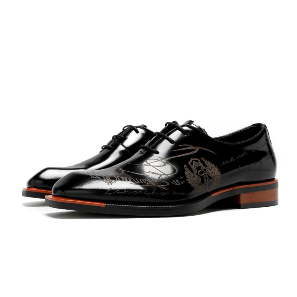 

Fashion British Style Men Leather Shoes Square Toe Genuine Leather Shiny Business Formal Oxford Groom Dress Shoes