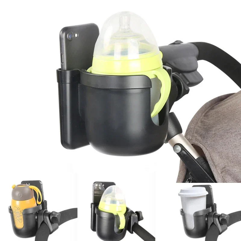 2-in-1 Baby Stroller Accessories Bottle Holder Universal Tricycle Pram Water Cup Mobile Phone and Drink Holder Wheelchair Cart