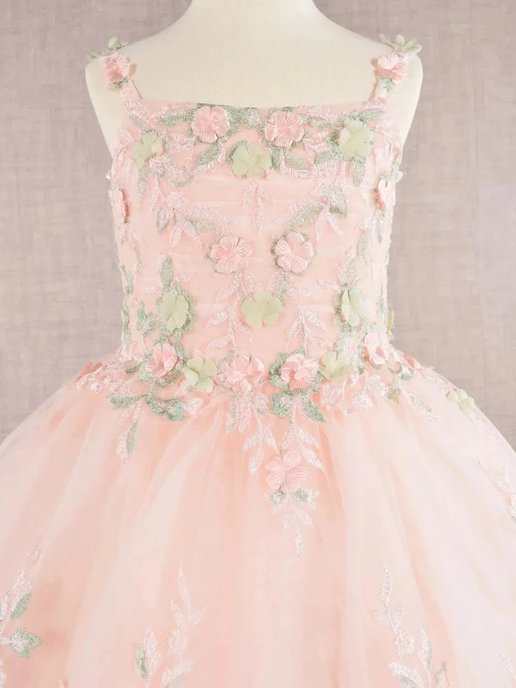 Customized Pink Flower Girl Dress For Wedding Appliques Sleeveless Floor Length Elegant Kids Birthday First Communion Gown