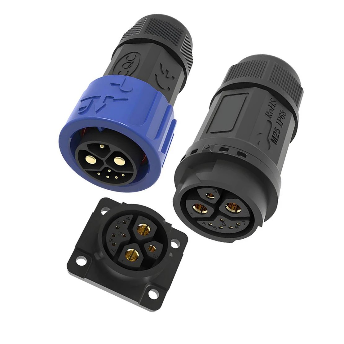 8 Pin 50A Screw Crimping Connector Aviation Battery Power Charging Plug Socket Male + Female Self-Locking
