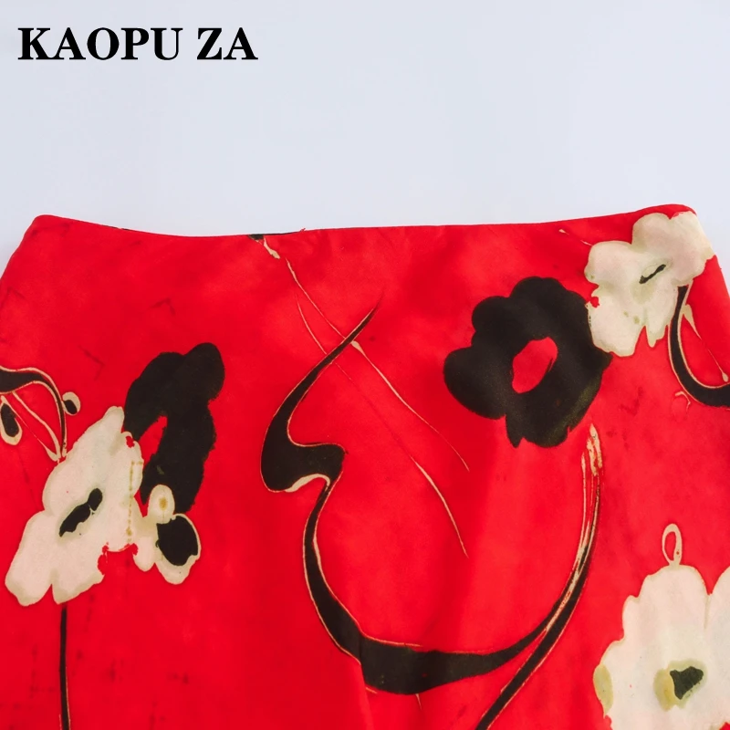 KAOPU-Falda Midi plisada de satén para mujer, falda larga de cintura alta con estampado elegante, ropa de fiesta a la moda drapeada, novedad de