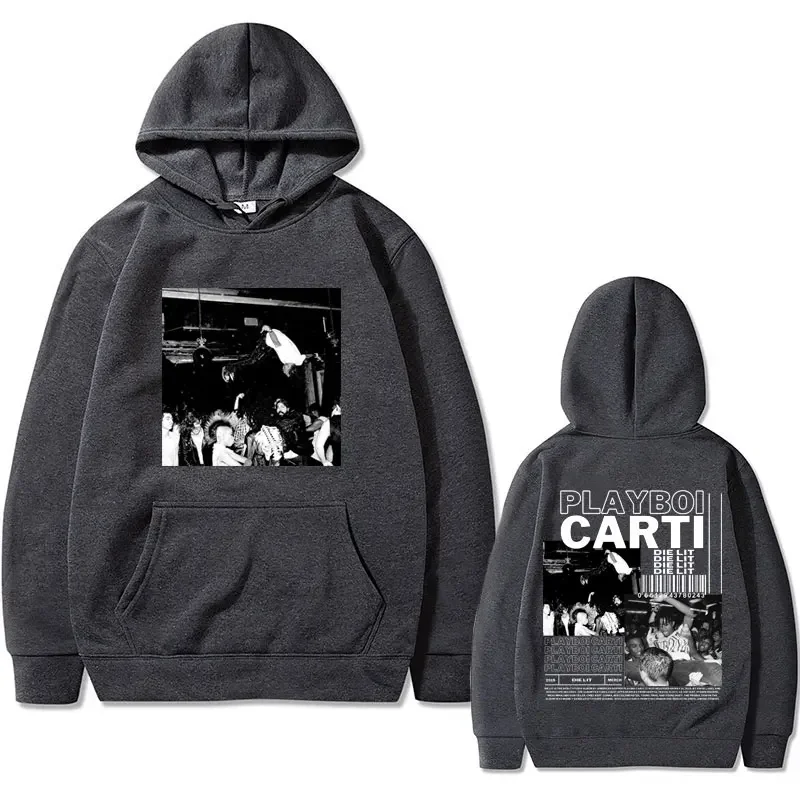 Sudadera con capucha de rapero de Hip Hop para hombre, Jersey de algodón de forro polar, ropa de calle Vintage de gran tamaño, Playboi Carti Die Lit, Álbum de Música