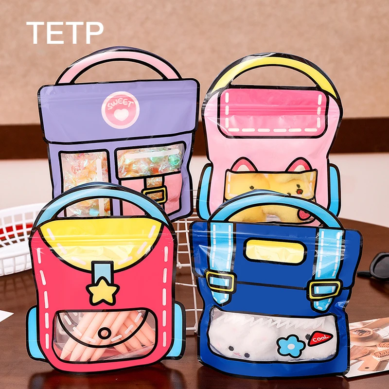 TETP 50Pcs Schoolbag Shape Bags Birthday Party Children's Day Gift Cookies Candy Snack Packaging Decoration For Small Business