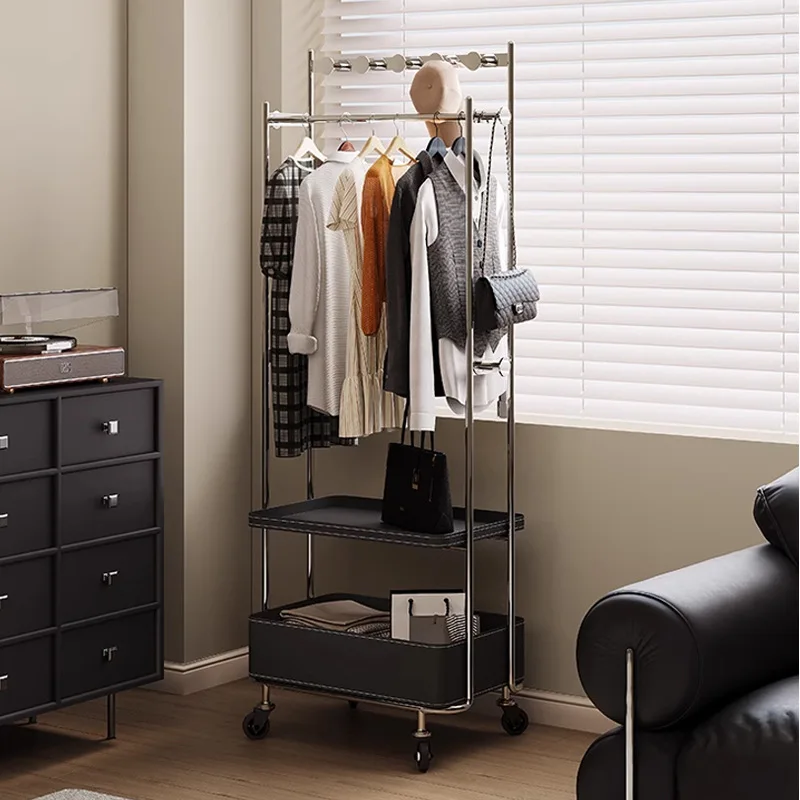 Medieval mobile hanger floor module stainless steel coat rack small apartment bedroom storage