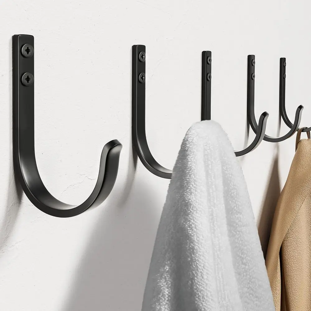5-Pack Black Metal Wall Hooks for Towels and Coats - Indoor/Outdoor Use