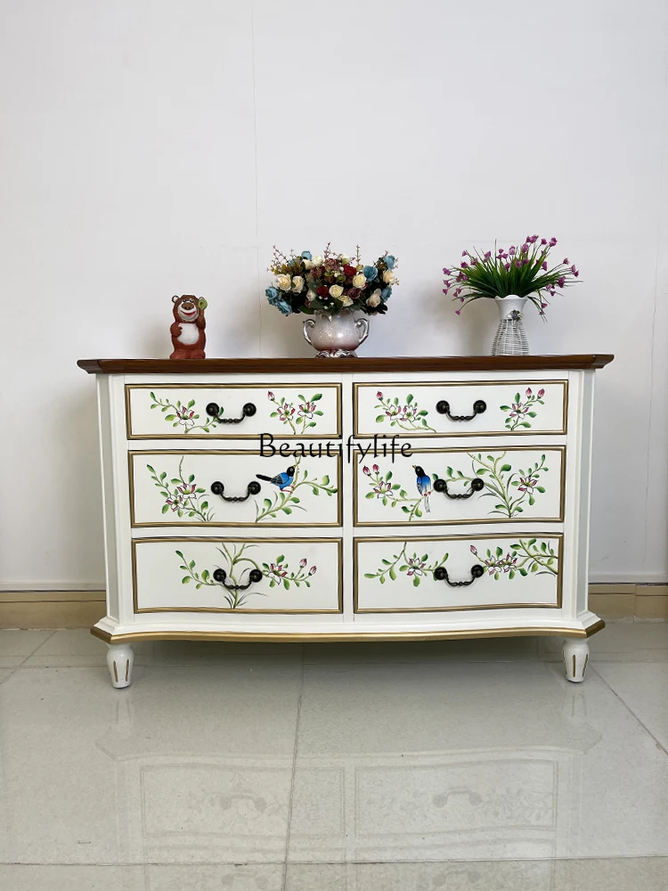 

American-Style Five-Bucket Solid Wood Bedroom Painted Decorative Storage Cabinet Living Room Partition Drawer Locker