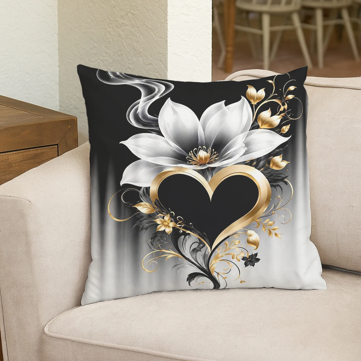 Peony Flower & Stripe Dot Pattern Polyester Pillow Cover - Stylish Decorative Pillowcase for Home Sofa, Bedroom Decor