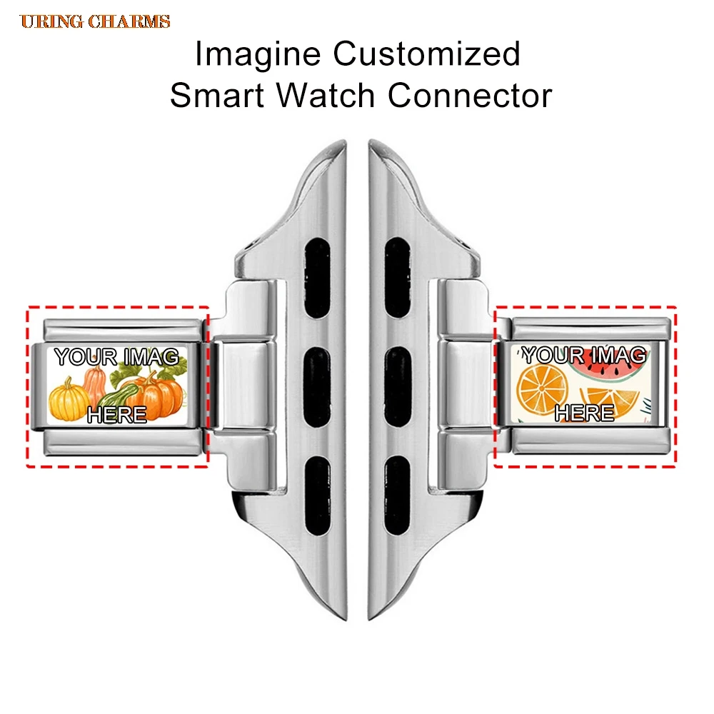 

URING Fit 9mm Italian Charm Link Picture Customized Smart Watch Strap Connector Stainless Steel Bracelet Jewelry DIY Making